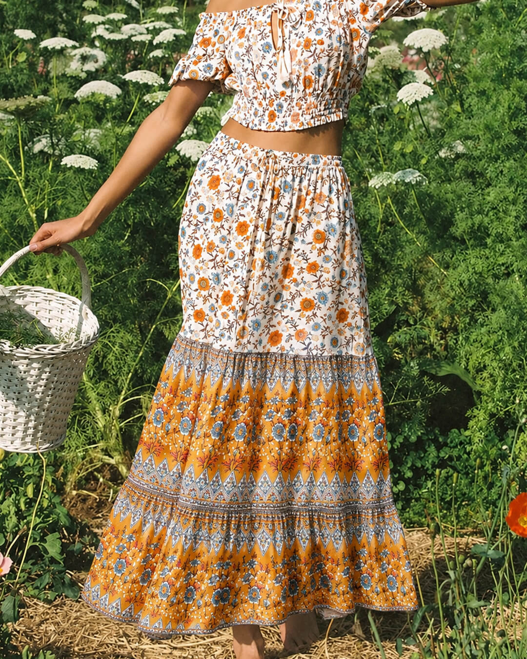 Ottavia boho-strandskørt med blomstermønster