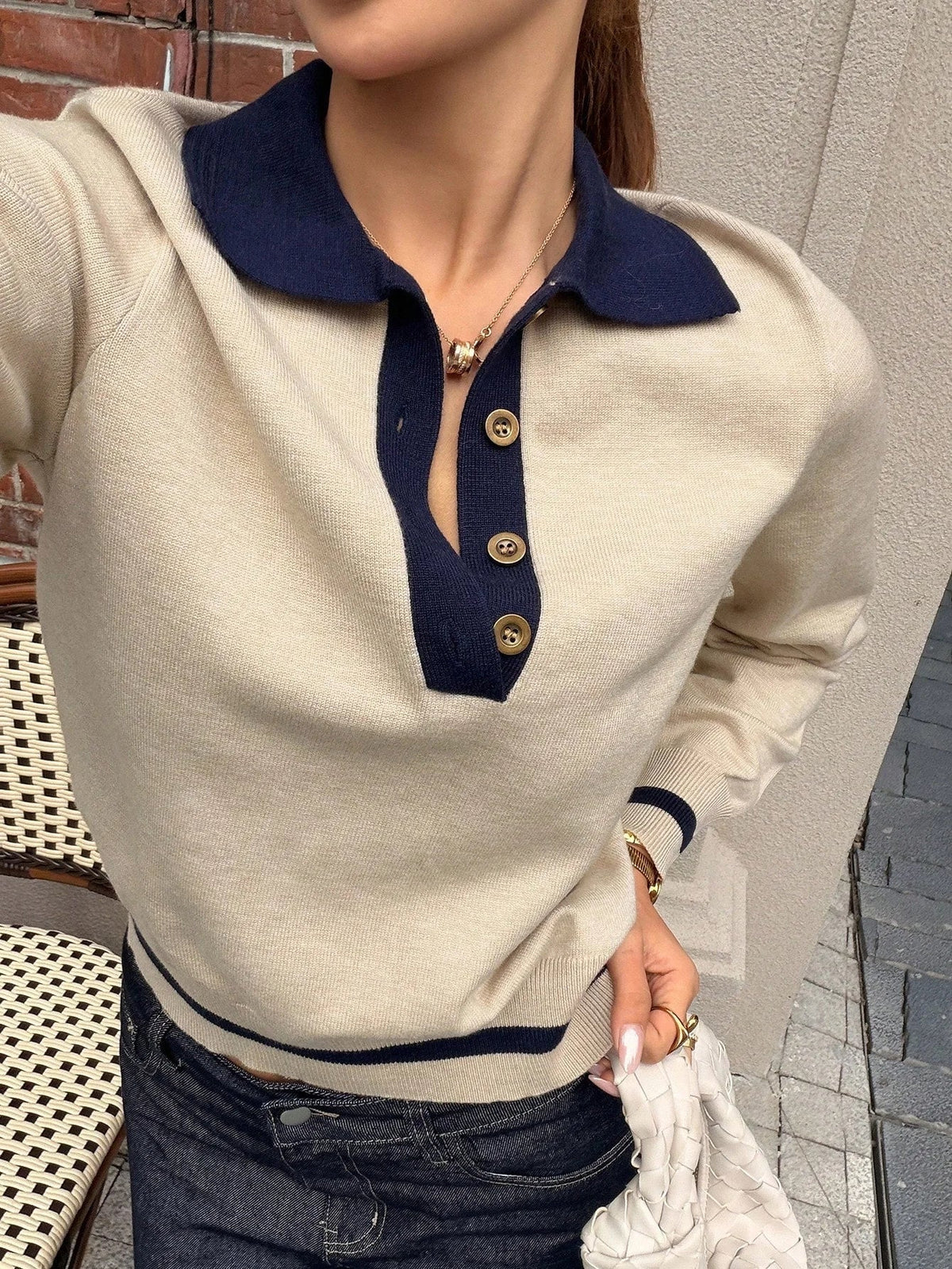 Paris Color Block Knit Polo Top