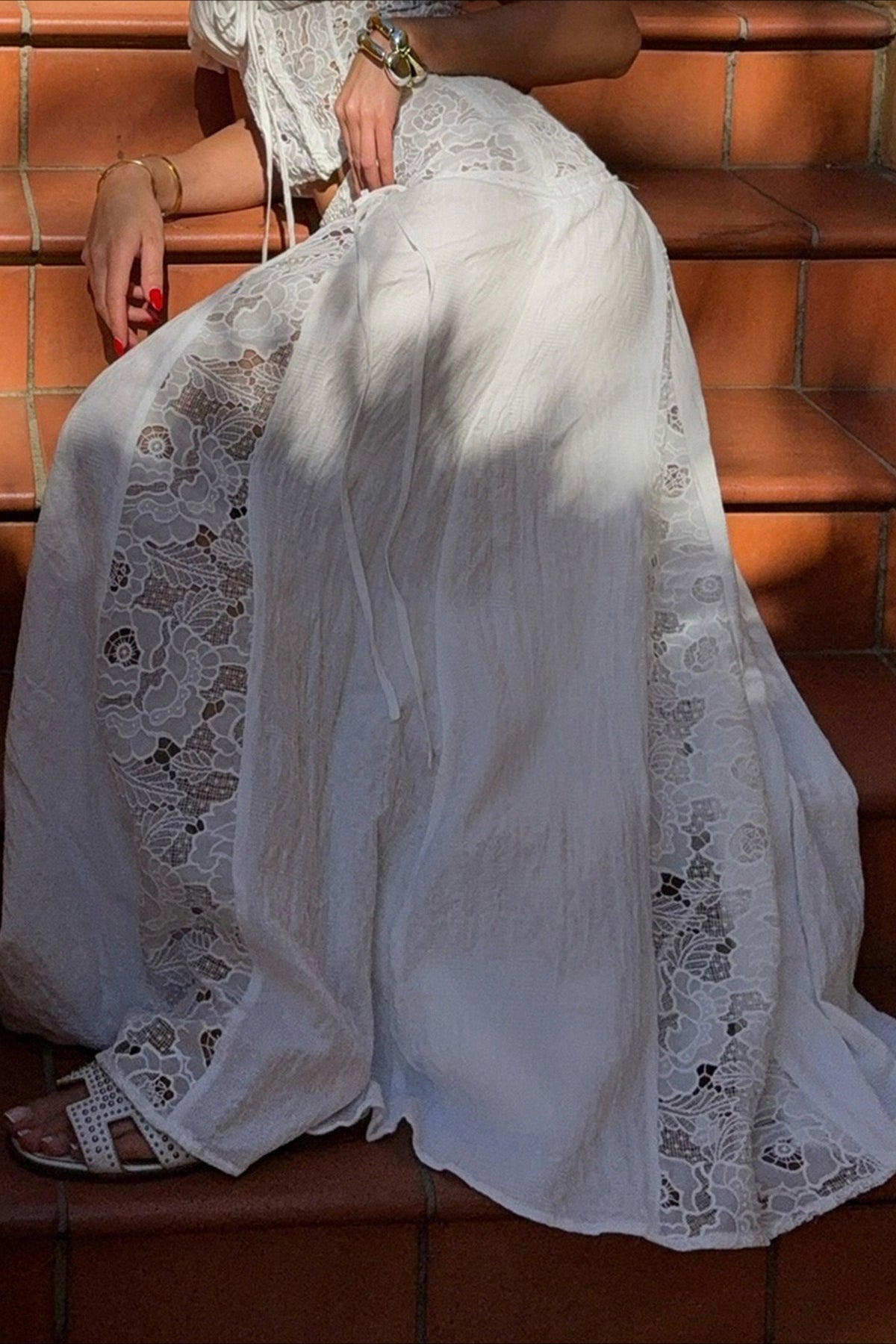 Quinn kanten maxi-rok met lage taille