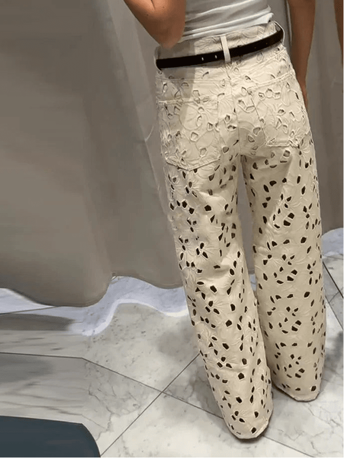 Rachel rechte jeans van denim met hoge taille en uitsparingen