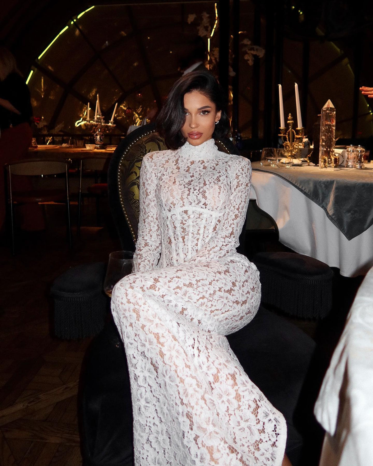 Raina Lace High-Neck Maxi Dress
