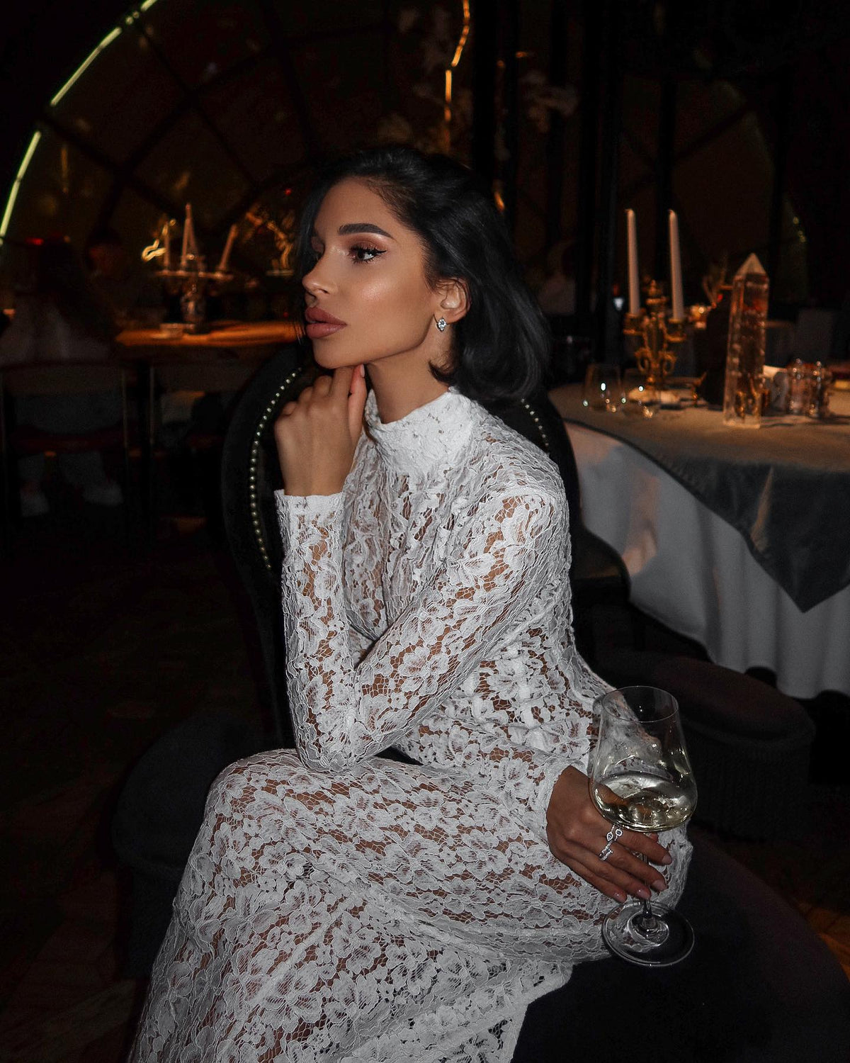 Raina Lace High-Neck Maxi Dress