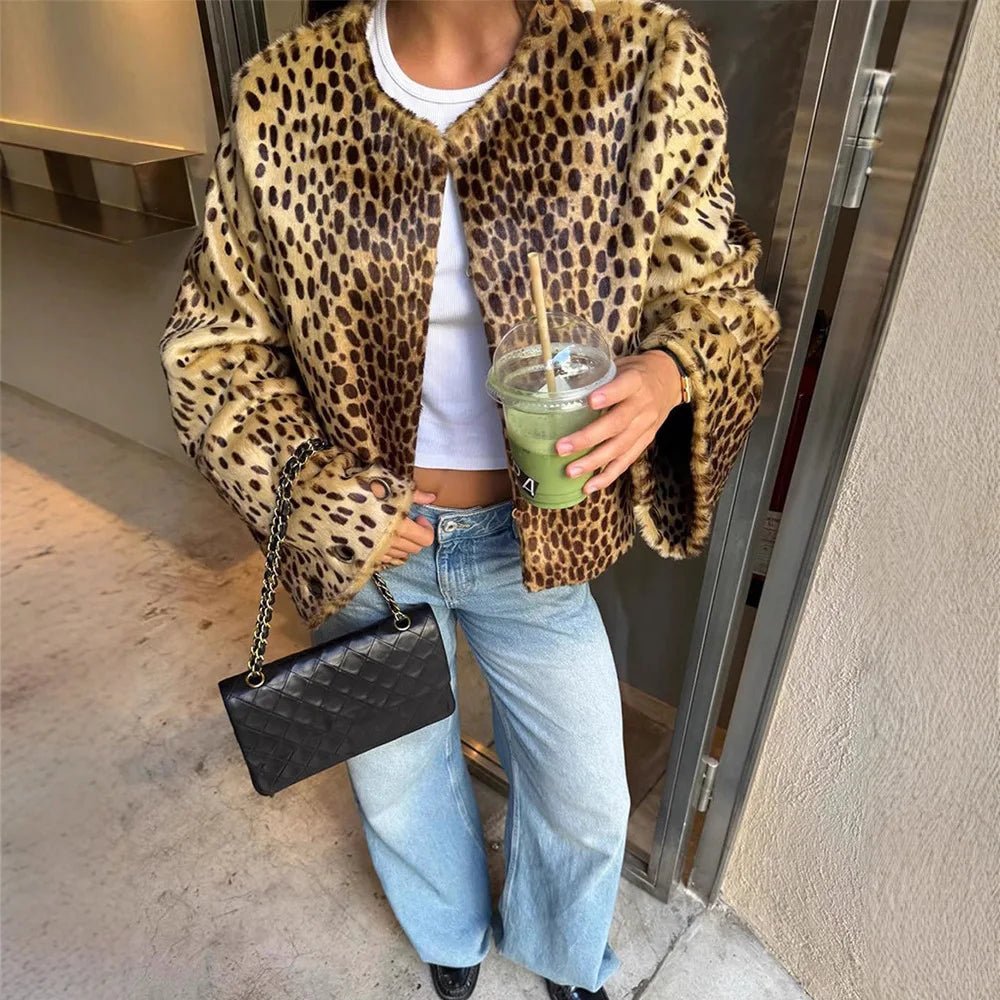 Rebecca Leopard Faux Fur Jacket