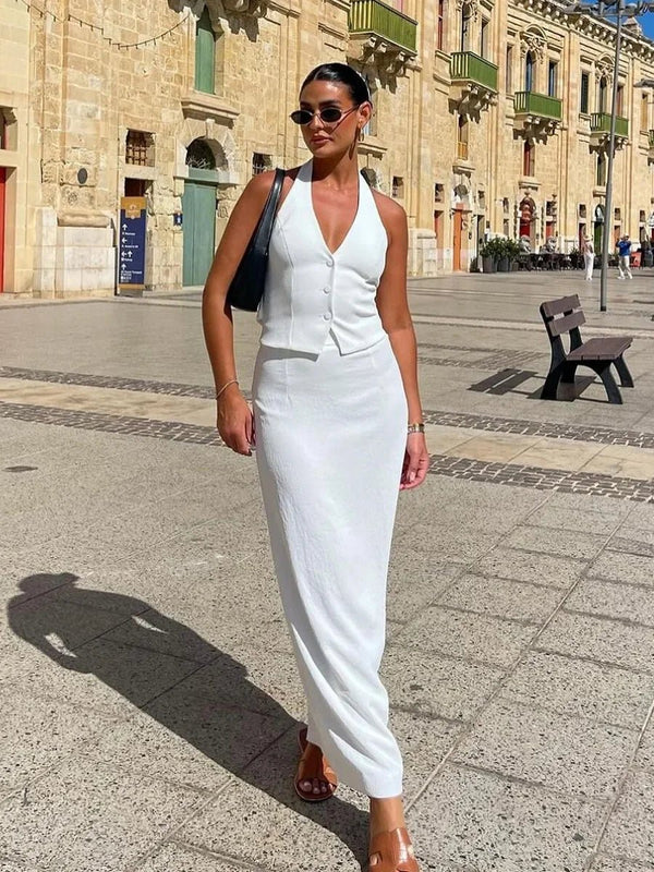 Reese Halter Neck Vest Skirt Set