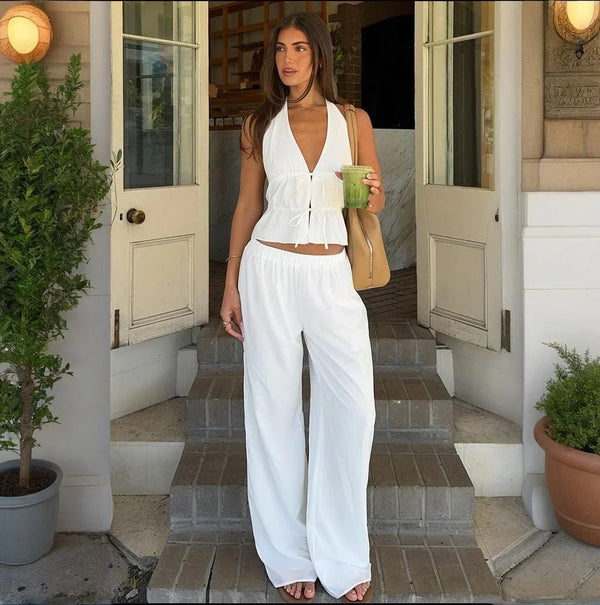 Conjunto de dos piezas de algodón con cuello halter Renata