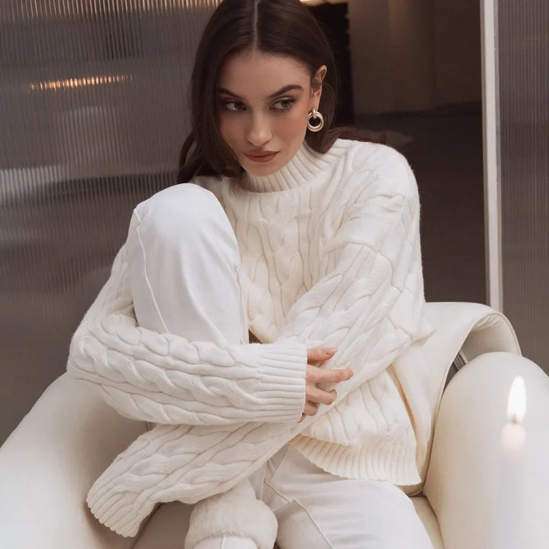 Freja Cable-Knit High-Neck Sweater