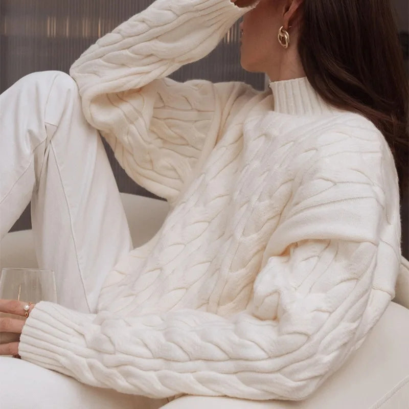 Freja Cable-Knit High-Neck Sweater