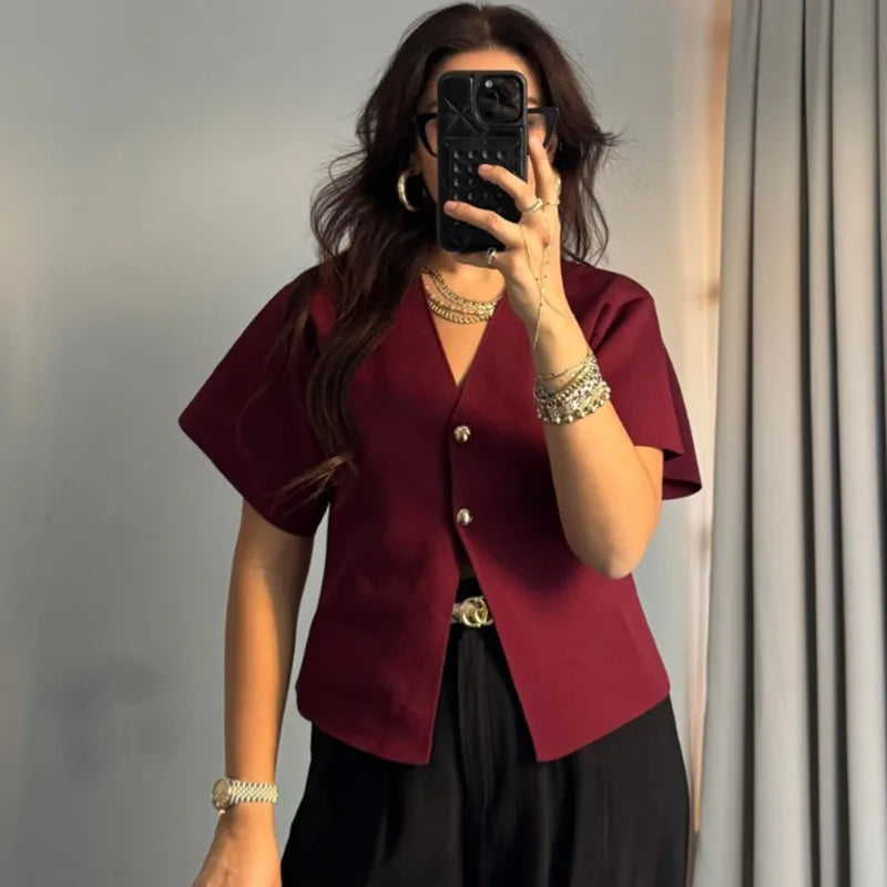 Ribbed V-Neck Button Cardigan