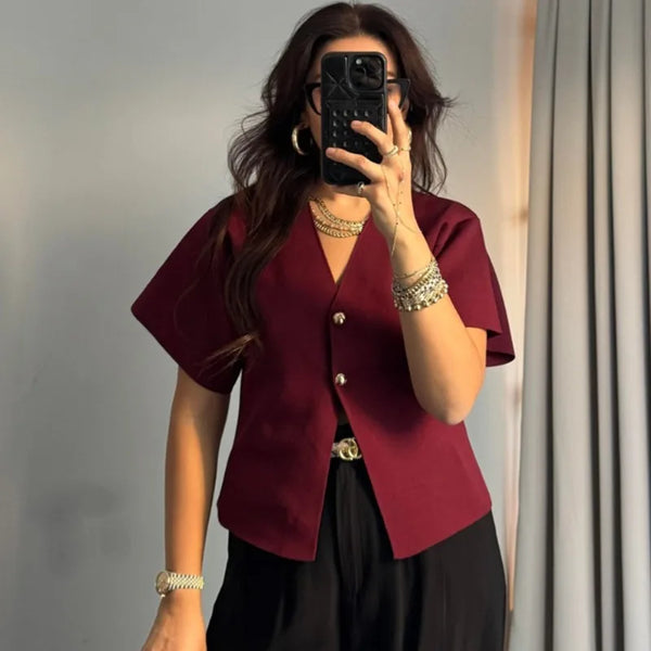 Ribstrikket cardigan med V-hals og knapper