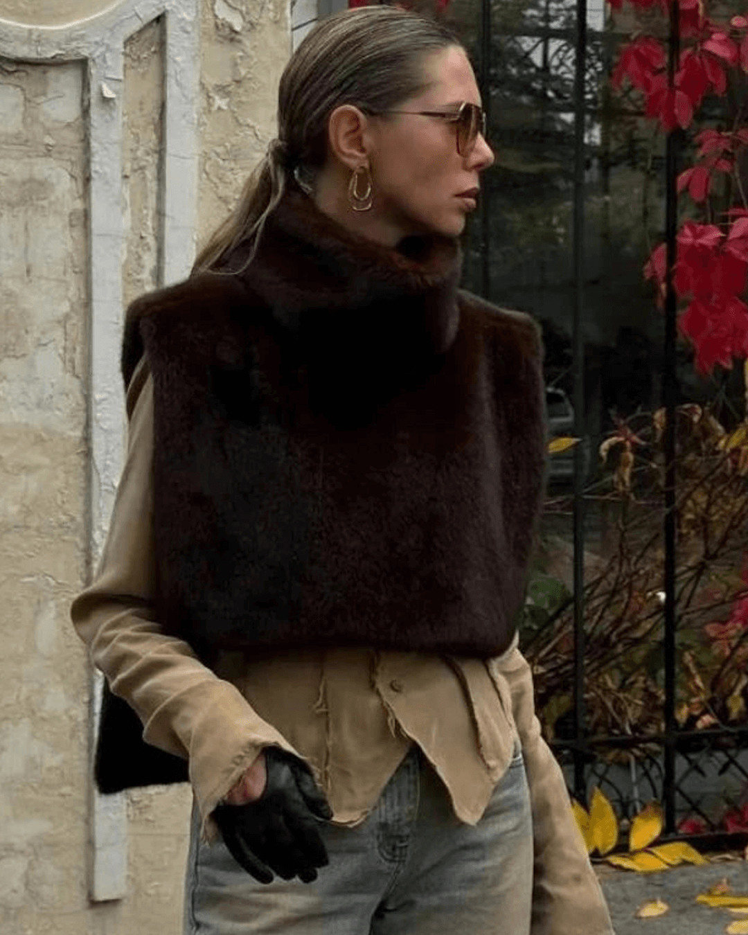 Gilet a collo alto in pelliccia sintetica Rina