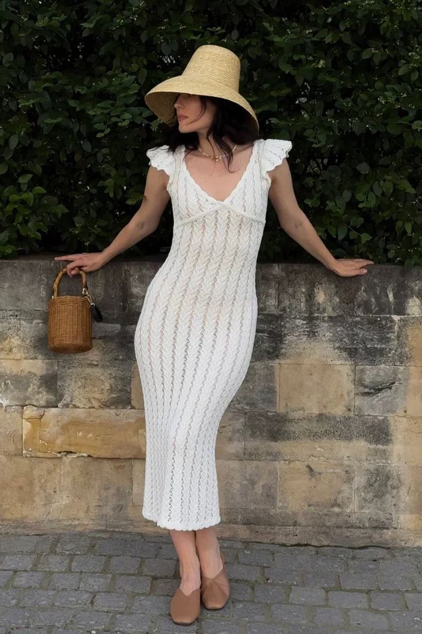 Vestido midi de malha Roan com folhos