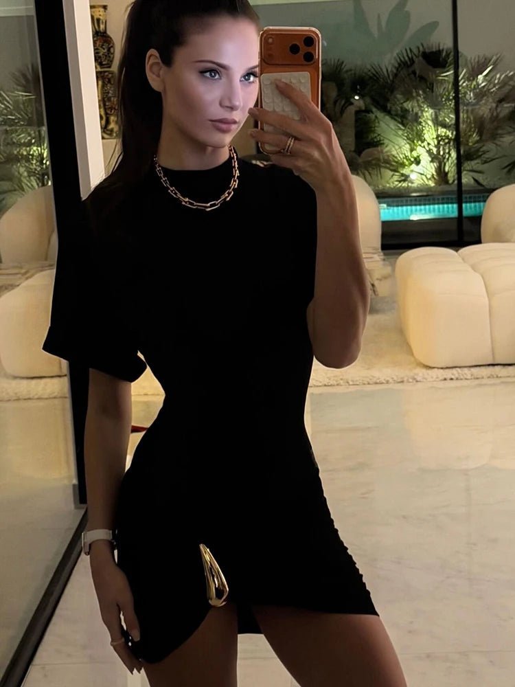 Rochelle Ruched Mini Dress with Metal Buckle