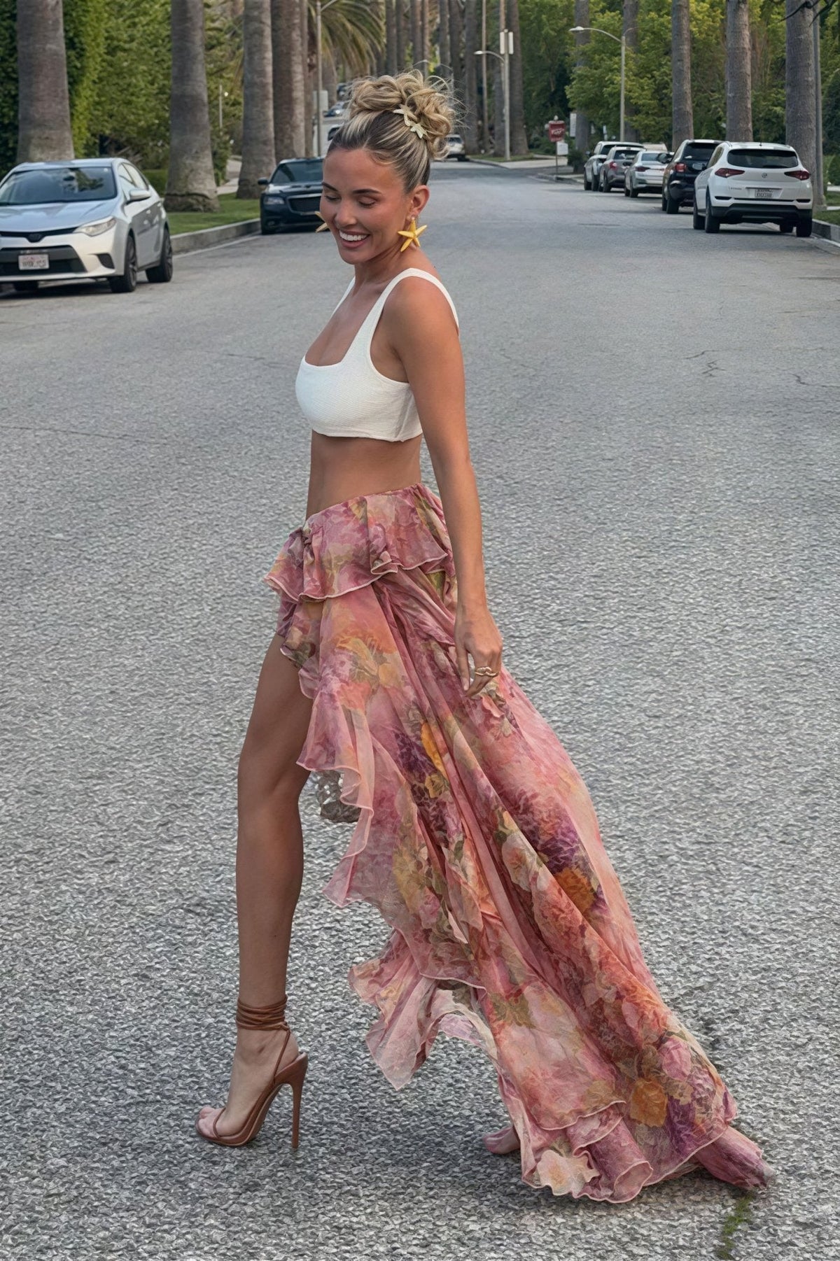 Rosalia Floral Ruffled Asymmetric Skirt