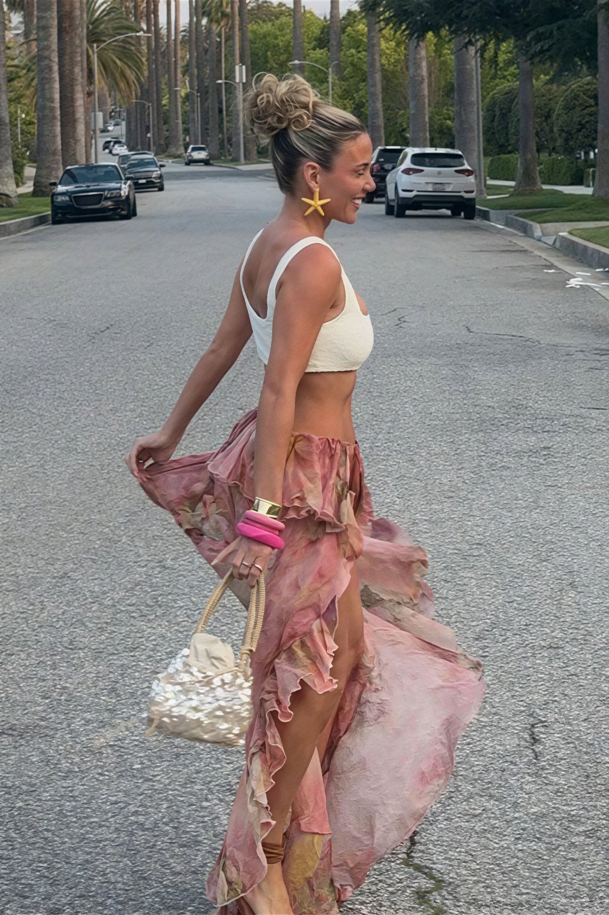 Rosalia Floral Ruffled Asymmetric Skirt