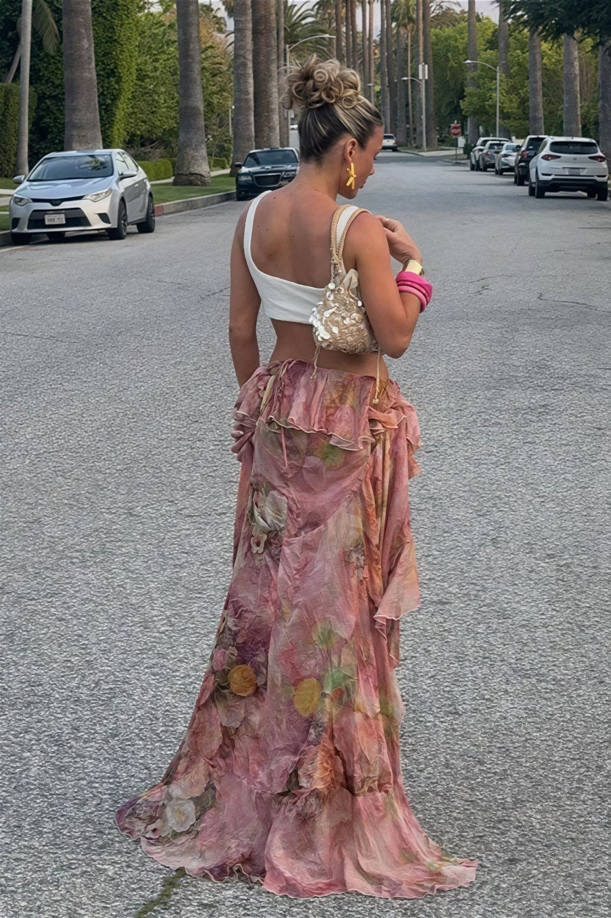 Rosalia Floral Ruffled Asymmetric Skirt