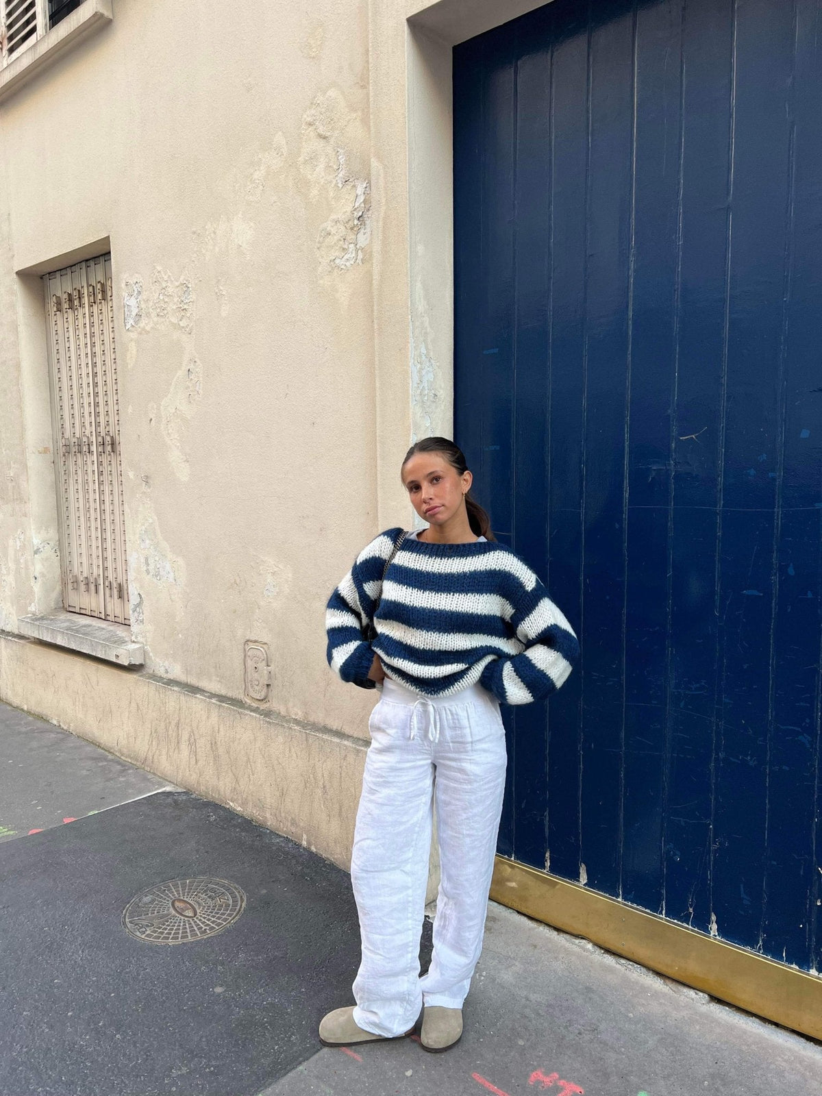 Rose gestreepte oversized trui