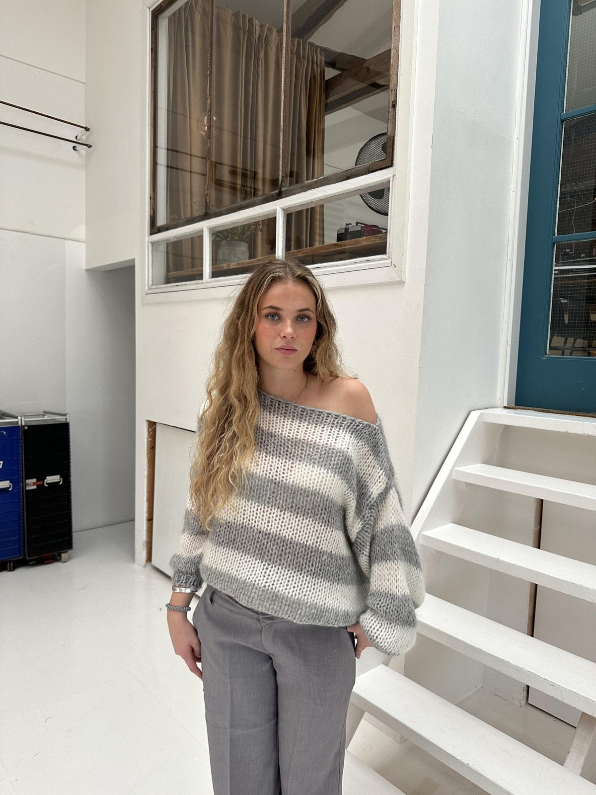 Rose gestreepte oversized trui