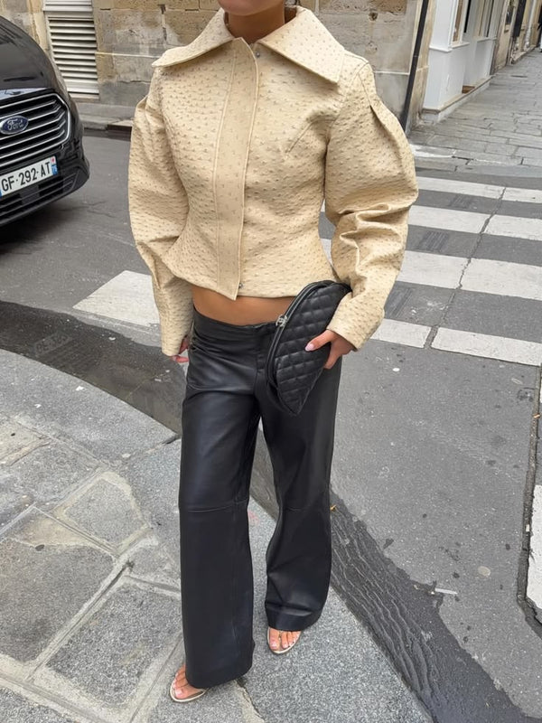 Rosette Ostrich Faux Leather Jacket
