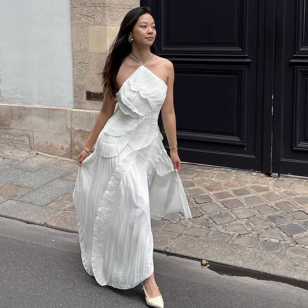 Vestido de tule com folhos Ruffa