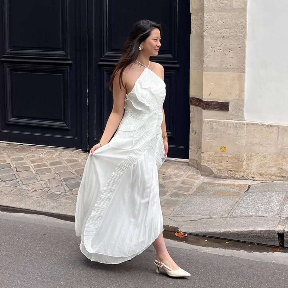 Vestido de tule com folhos Ruffa