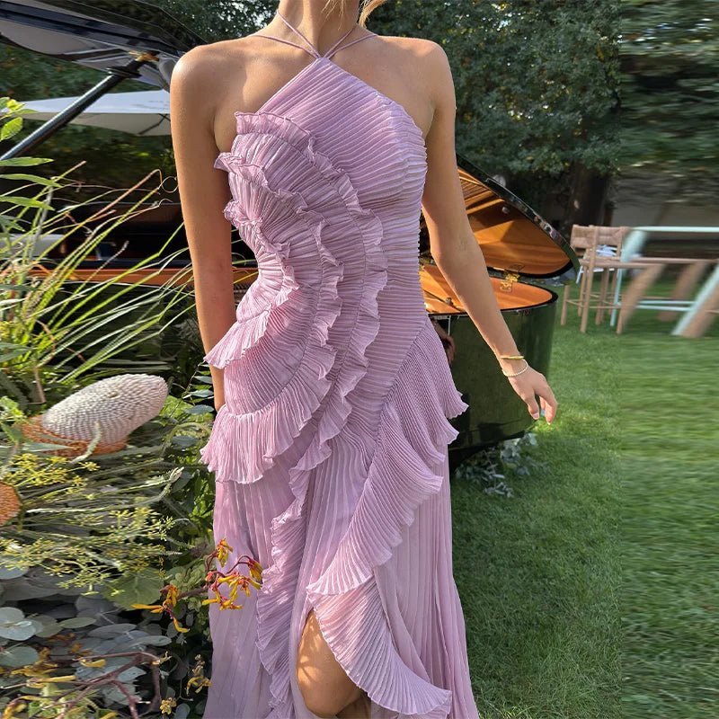 Vestido de tule com folhos Ruffa