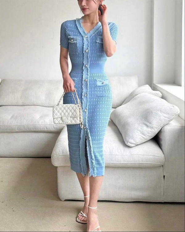 Vestido de malha Sabrina com decote em V