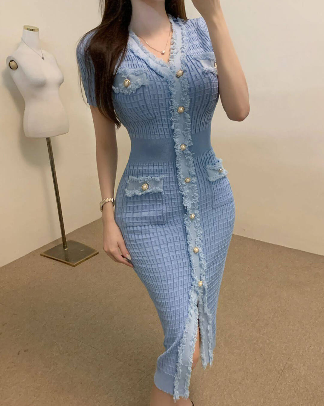 Abito in maglia Sabrina con scollo a V
