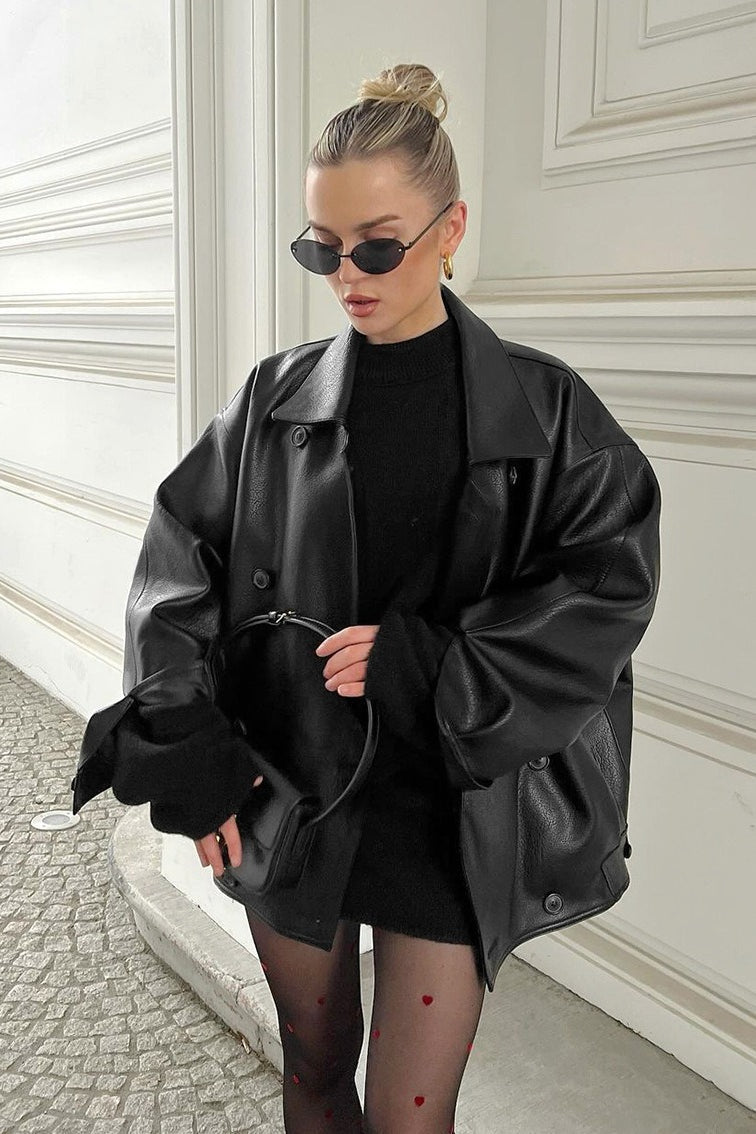 Manteau décontracté vintage en cuir Sandra