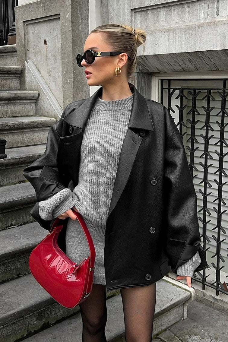 Manteau décontracté vintage en cuir Sandra