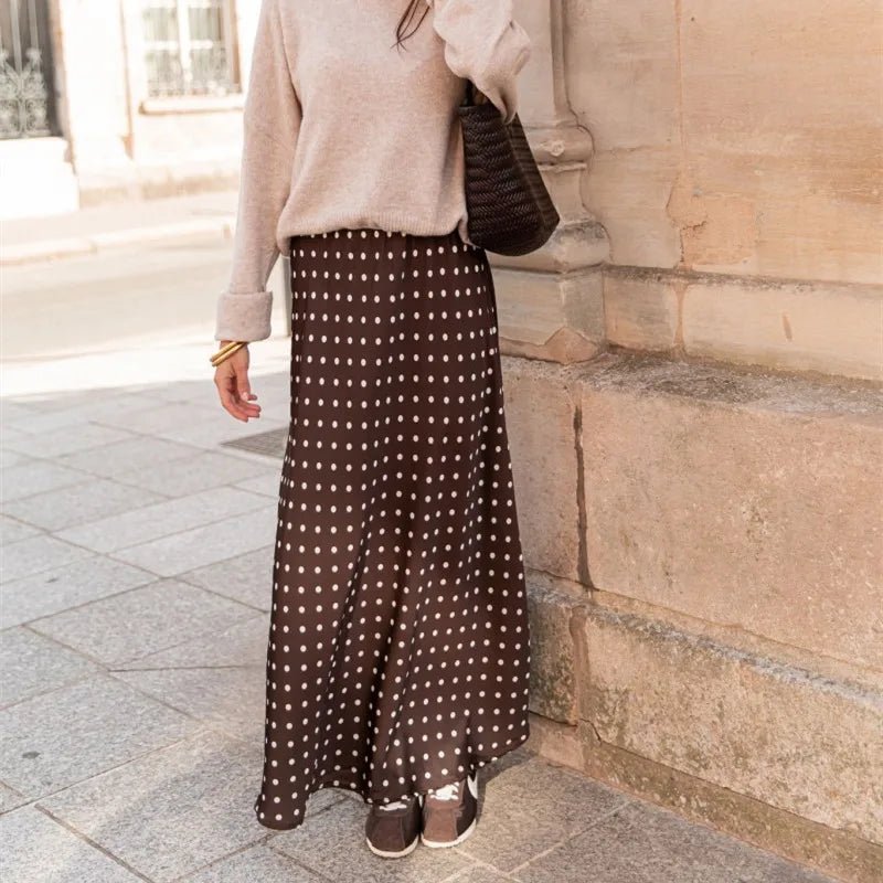 Saoirse Polka Dot Satin-Finish Maxi Skirt
