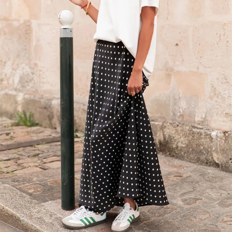 Saoirse Polka Dot Satin-Finish Maxi Skirt