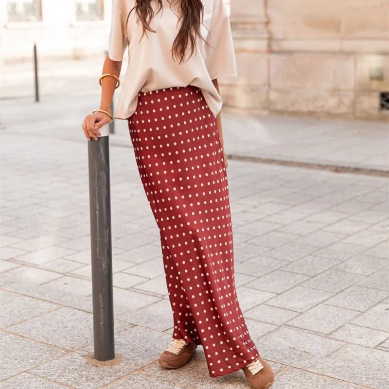 Saoirse Polka Dot Satin-Finish Maxi Skirt