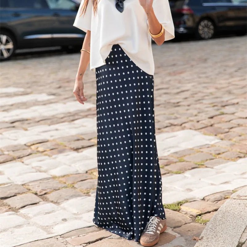 Saoirse Polka Dot Satin-Finish Maxi Skirt