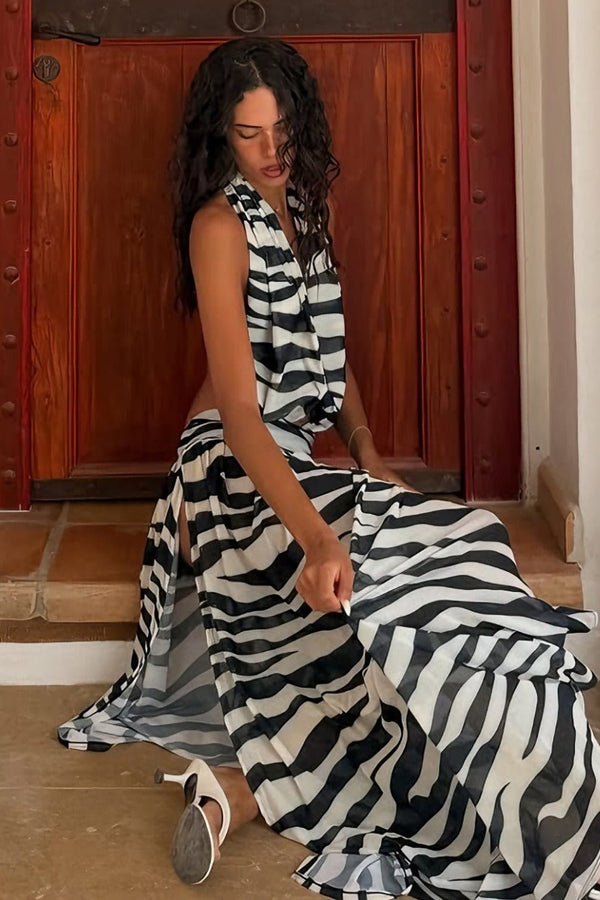 Sara maxi-jurk met zebraprint en uitsparingen