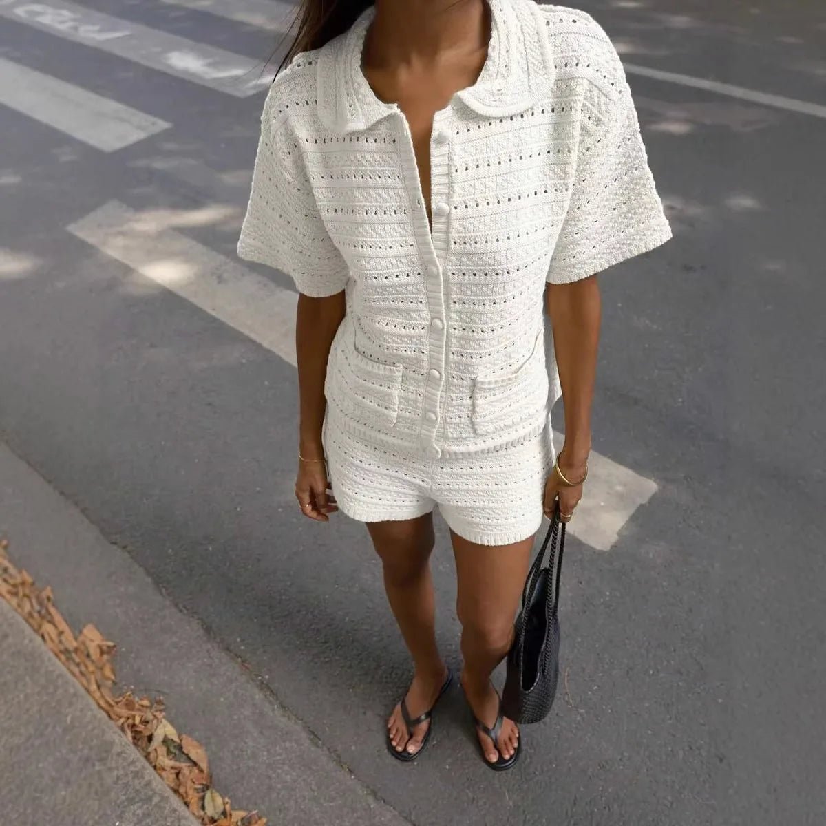 Sasha Solid Knit Cardigan Shorts Set