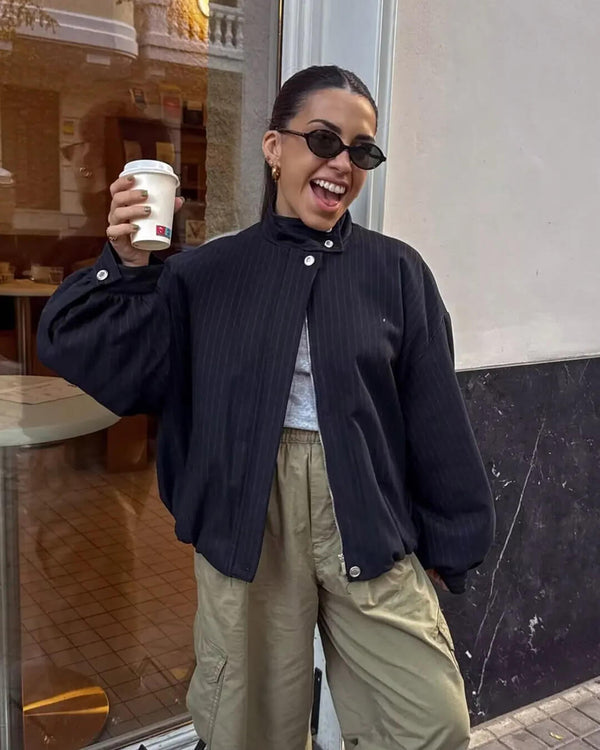 Veste rayée Selena à col montant