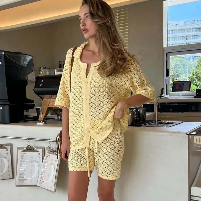 Selene Knit Cardigan Shorts Set