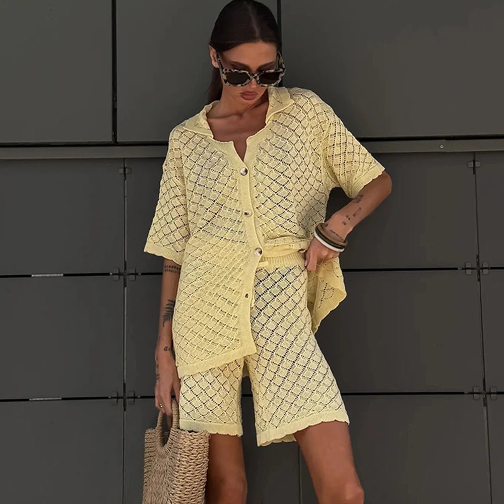 Selene Knit Cardigan Shorts Set