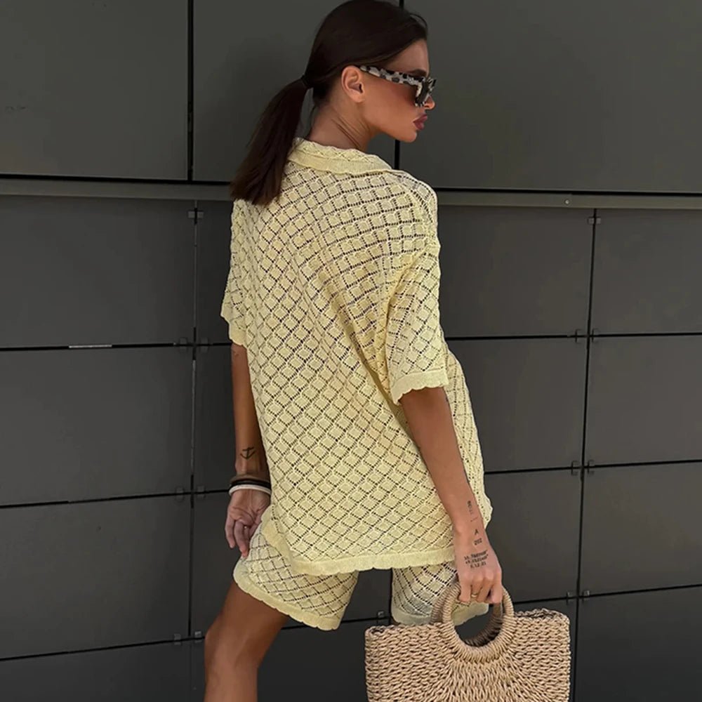Selene Knit Cardigan Shorts Set