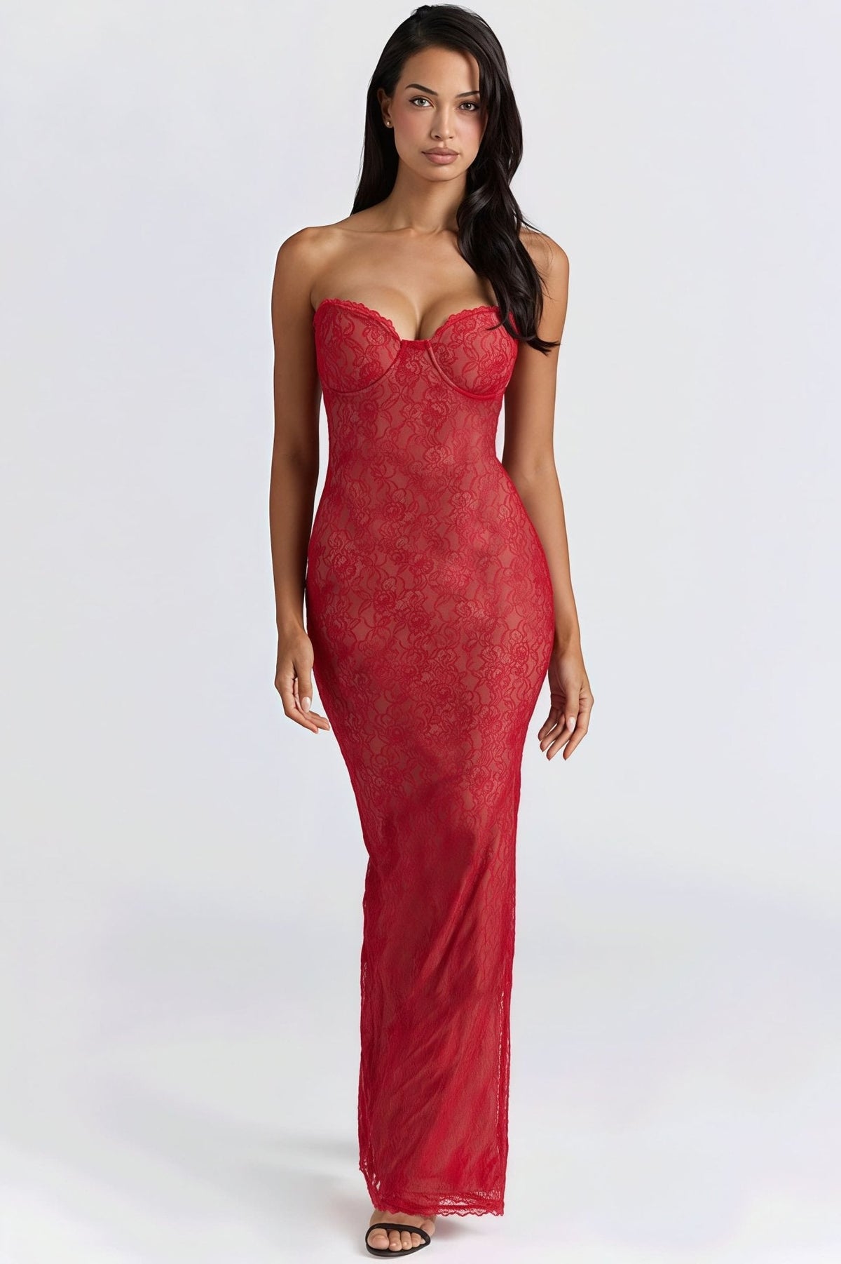 Senna Lace Sheer Bandeau Maxi Dress