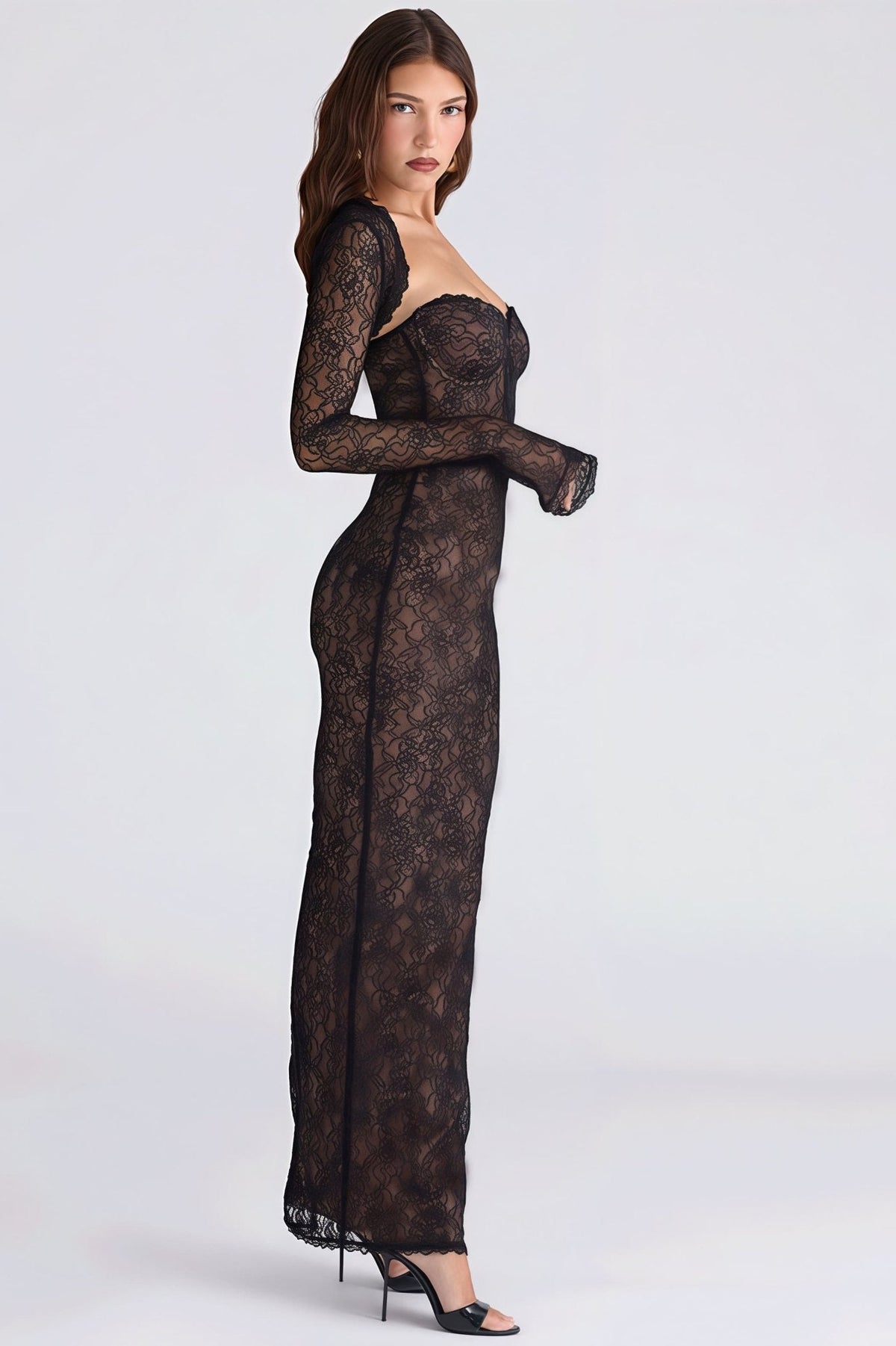 Senna Lace Sheer Bandeau Maxi Dress