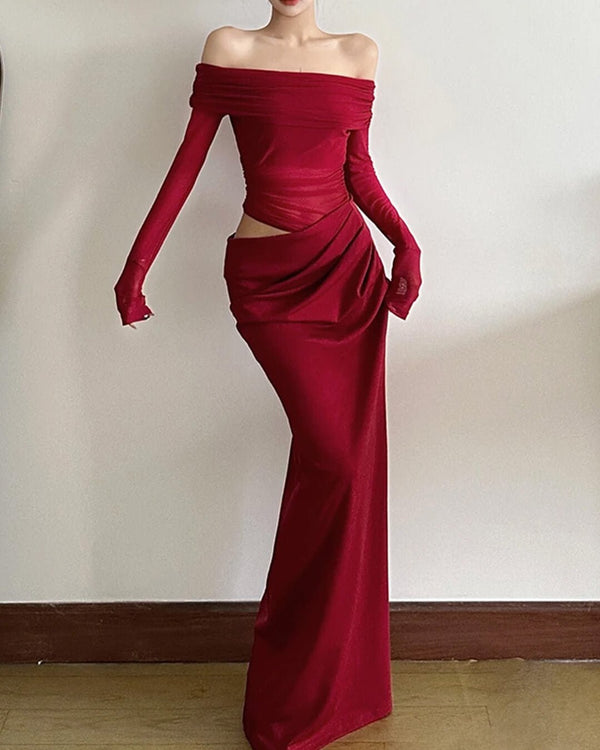 Vestido maxi de malla fruncida Shiela