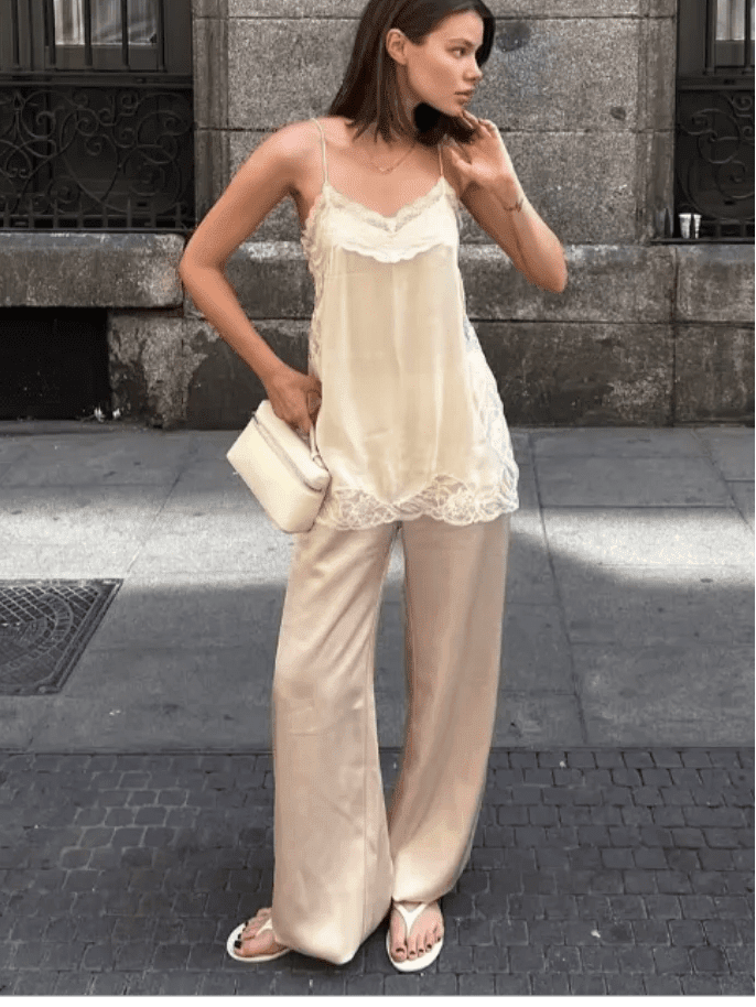 Top caraco Sia avec bordure en dentelle
