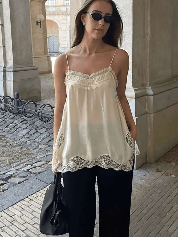 Top caraco Sia avec bordure en dentelle