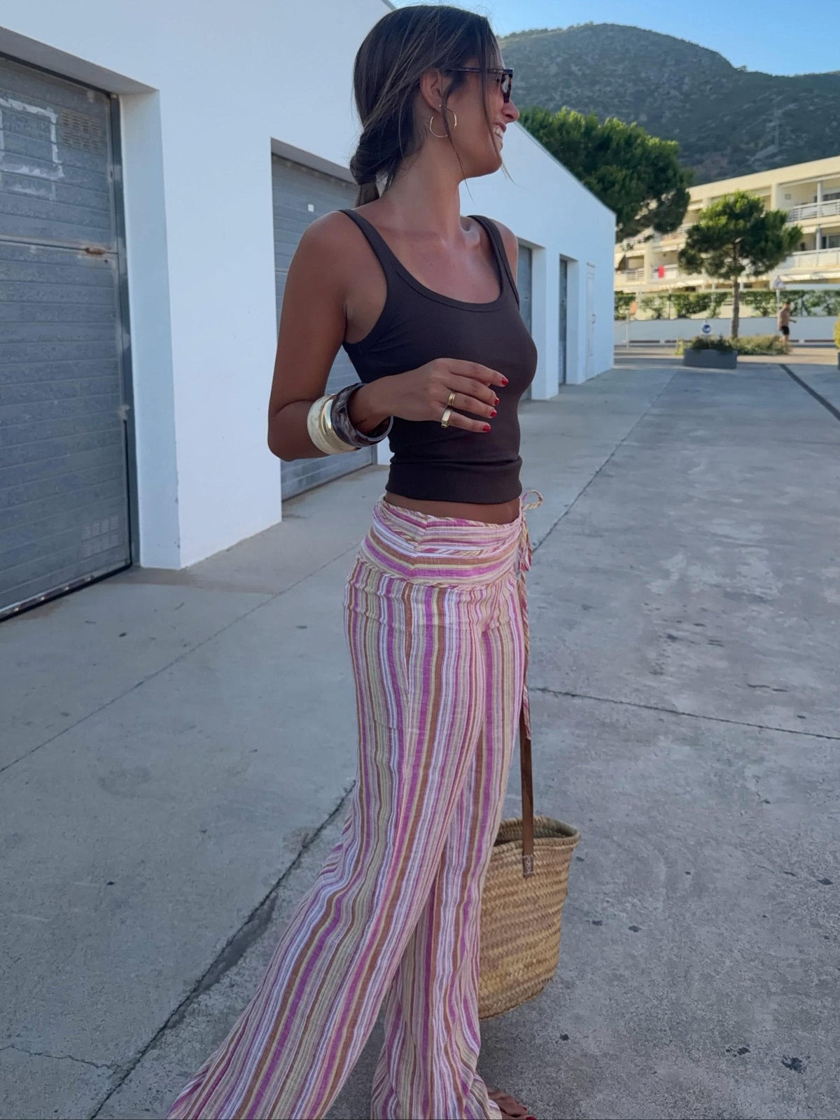 Sienna gestreifte Palazzo-Hose
