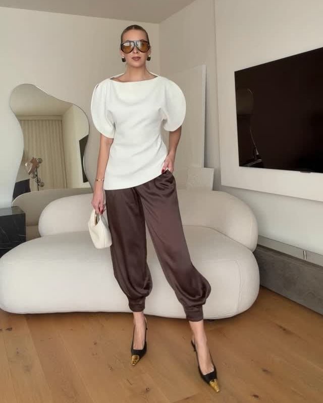Top Sienna de punto tricot con mangas abullonadas