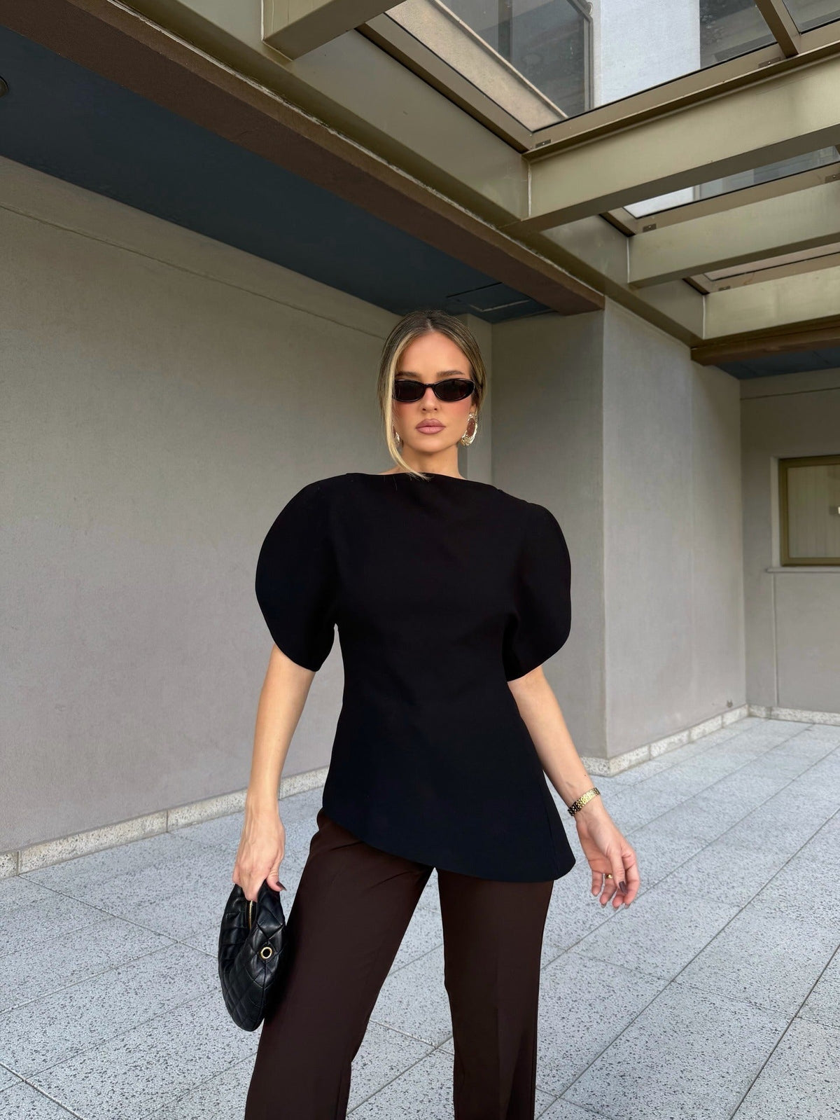 Top Sienna de punto tricot con mangas abullonadas