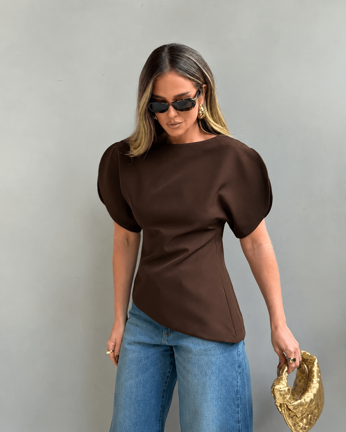 Top Sienna de punto tricot con mangas abullonadas