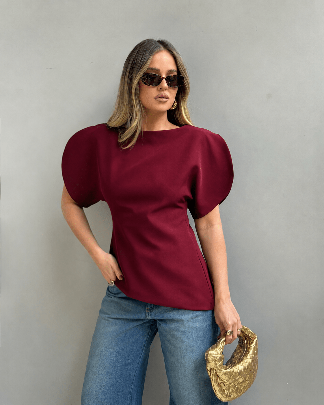 Top Sienna de punto tricot con mangas abullonadas