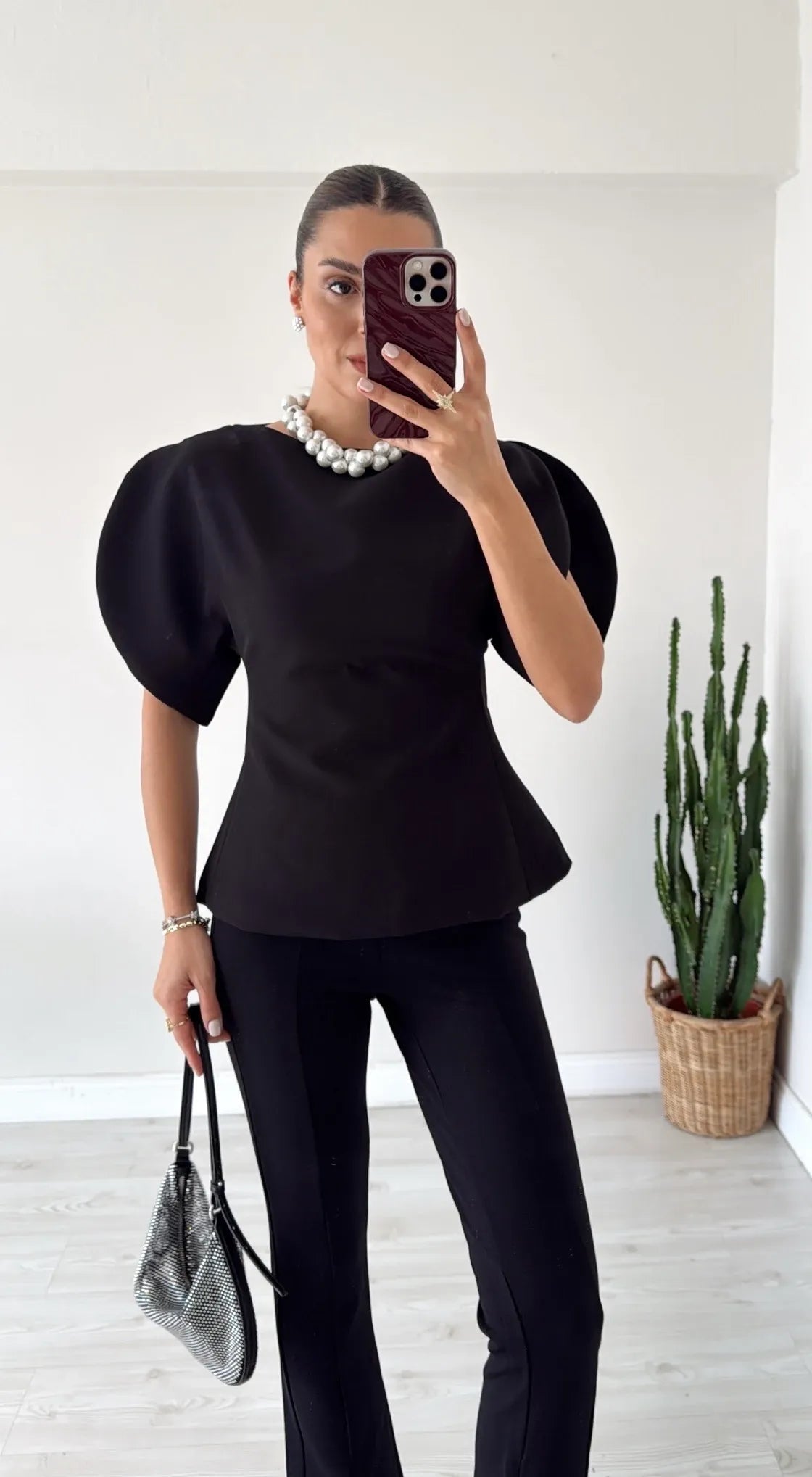 Top Sienna de punto tricot con mangas abullonadas